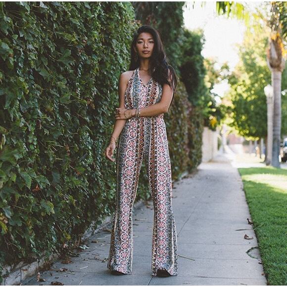 RAGA Mixed Print Halter Backless Jumpsuit Size Small Urban Outfitters - Picture 8 of 8